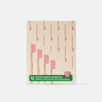 Caisse de 12 brosses à dents enfants souples en bambou elephant rose