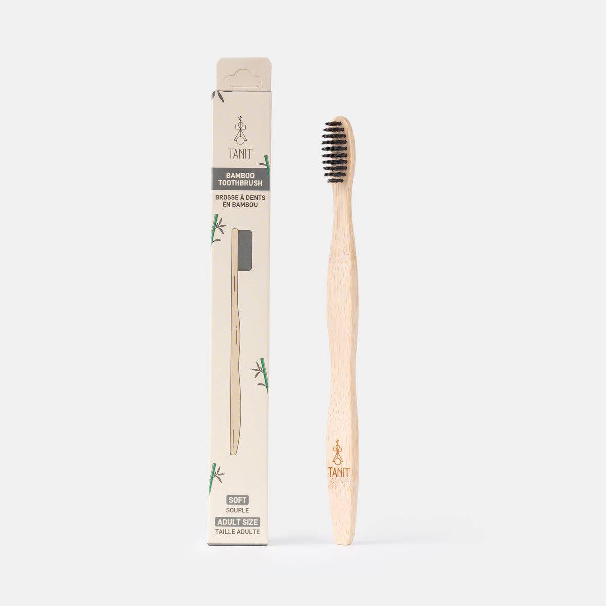 Caisse de 12 brosses à dents adultes souples en bambou charbon