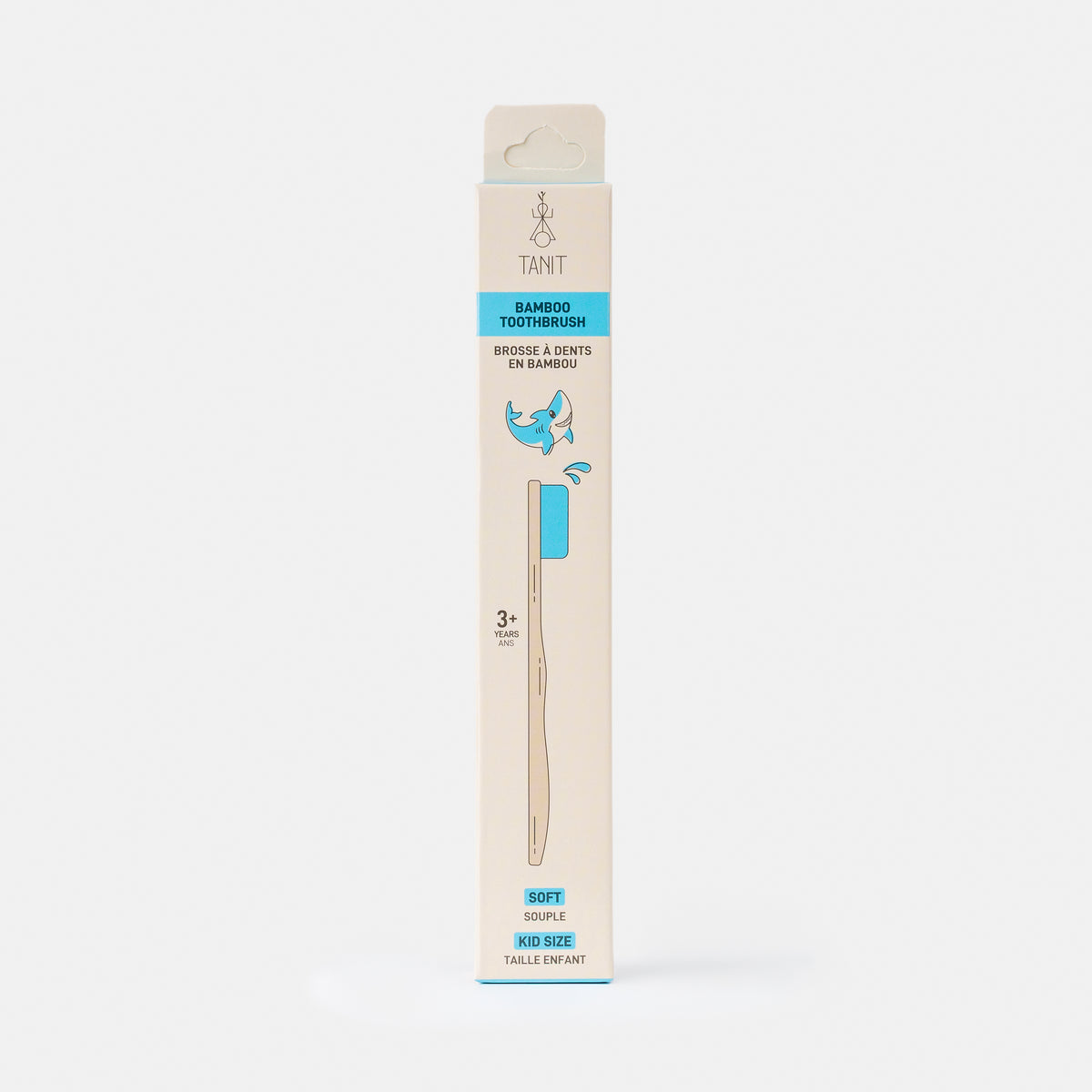 Caisse de 12 brosses à dents enfants souples en bambou requin bleu