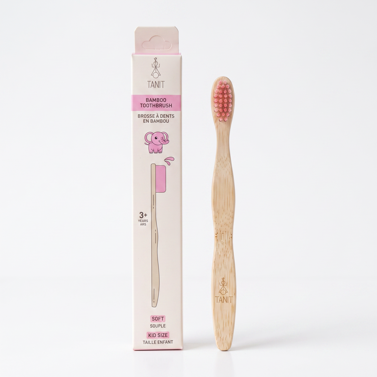 Caisse de 12 brosses à dents enfants souples en bambou elephant rose