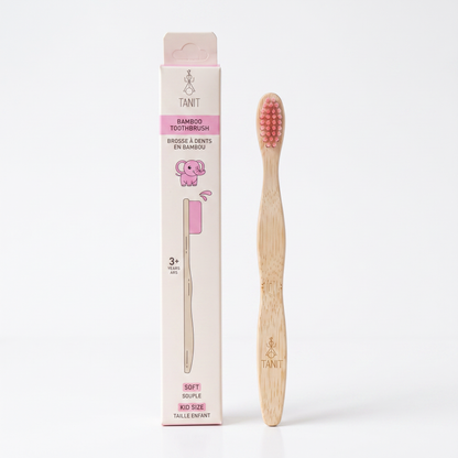 Caisse de 12 brosses à dents enfants souples en bambou elephant rose