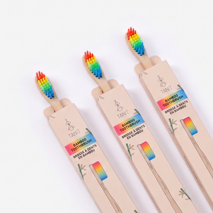 Caisse de 12 brosses à dents enfants souples en bambou arc-en-ciel